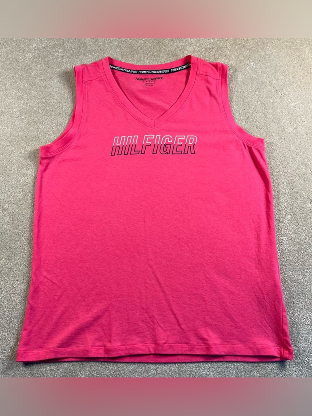 Tommy Hilfiger Tank Pink Sporty Logo Front V Neck Sleeveless Cotton Modal Medium
